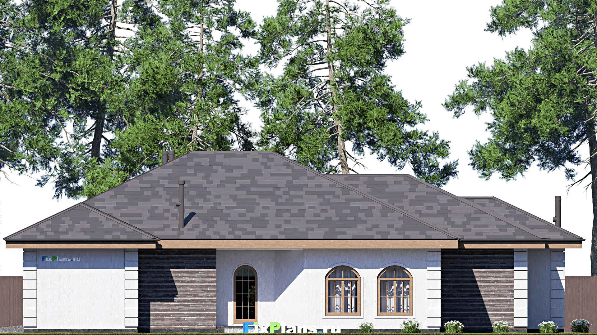 F-19763 - План одноэтажного дома 17 на 22, площадью 260 м² с гаражом на 2 машины и 4 спальнями