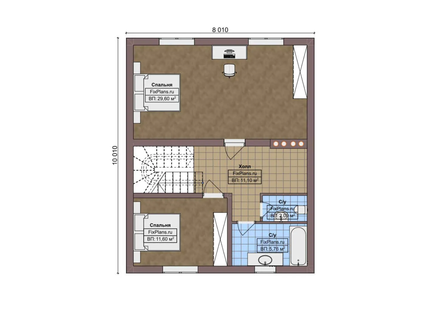 F-5804 - Планы дома с мансардой 9 на 11, площадью 130 м² с 4 спальнями