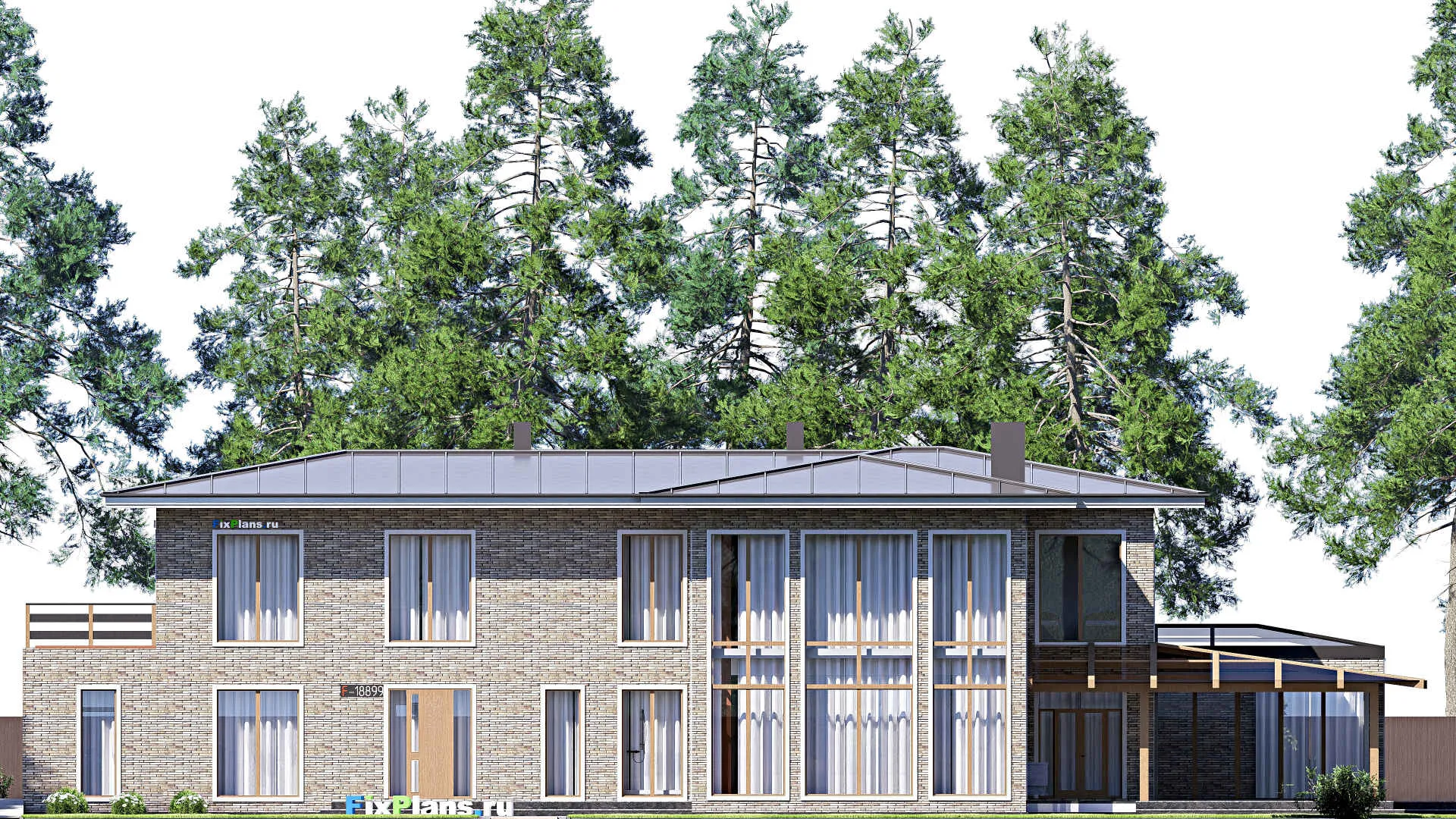 F-18899 - Планы двухэтажного дома 19 на 35, площадью 610 м² с террасой, балконом, гаражом на 2 машины, бассейном и 4 спальнями