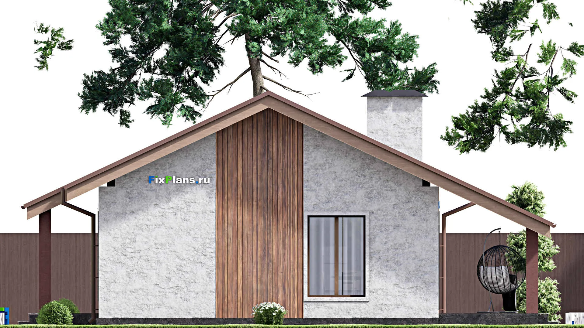 F-14138 - Проект одноэтажного дома 11 на 13, площадью 90 м² с террасой и 2 спальнями