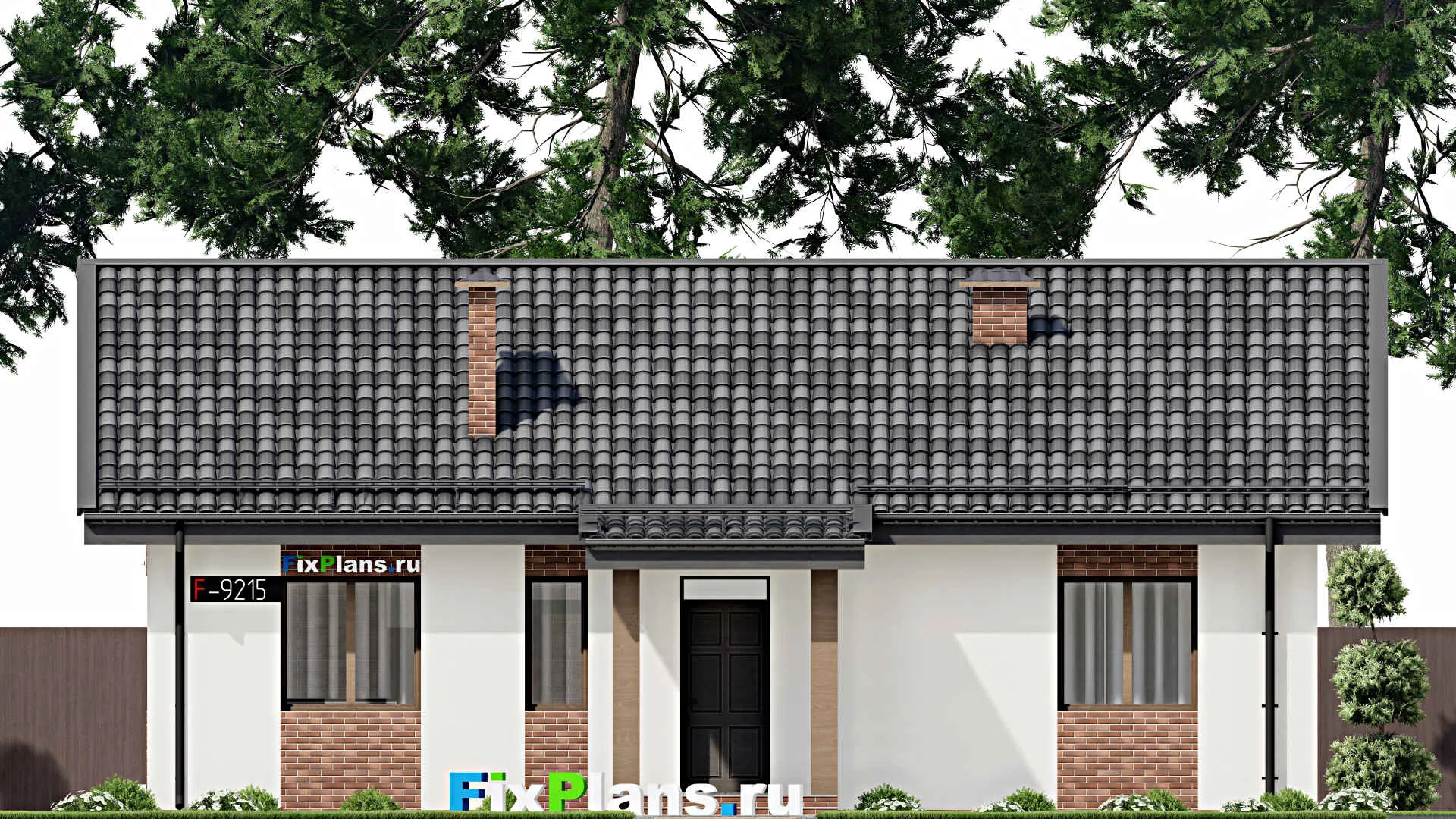 F-9215 - Проект одноэтажного дома 12 на 13, площадью 110 м² с террасой и 3 спальнями