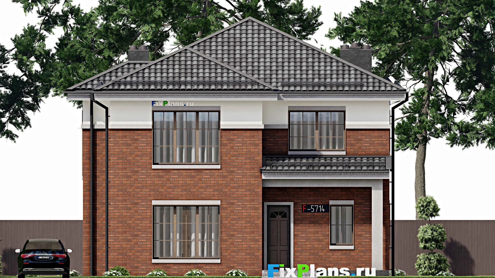 F-5714 - Проект двухэтажного дома 12 на 16, площадью 200 м² с террасой и 4 спальнями