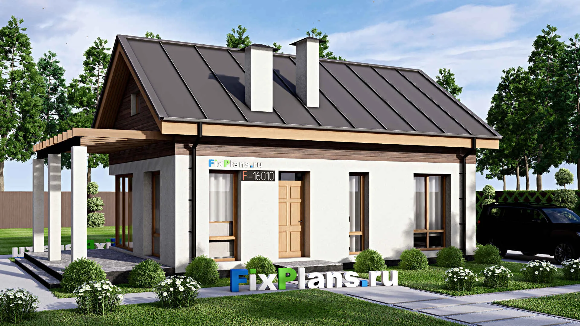 F-16010 - Проект одноэтажного дома 8 на 13, площадью 70 м² с террасой и 3 спальнями