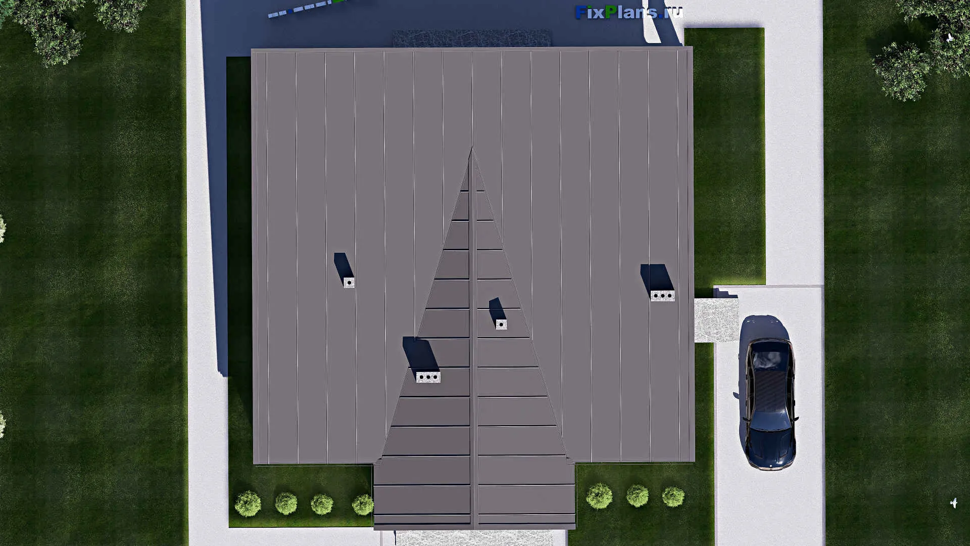 F-17180 - План одноэтажного дома 16 на 18, площадью 230 м² с террасой и 3 спальнями