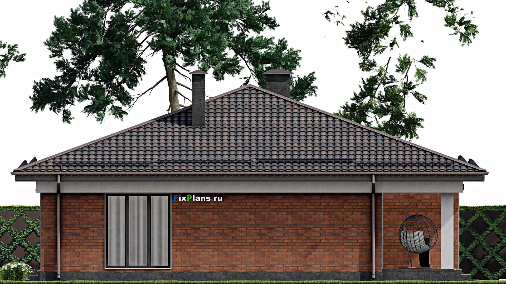 F-6947 - Проект одноэтажного дома 14 на 20, площадью 200 м² с террасой, гаражом на 2 машины и 3 спальнями