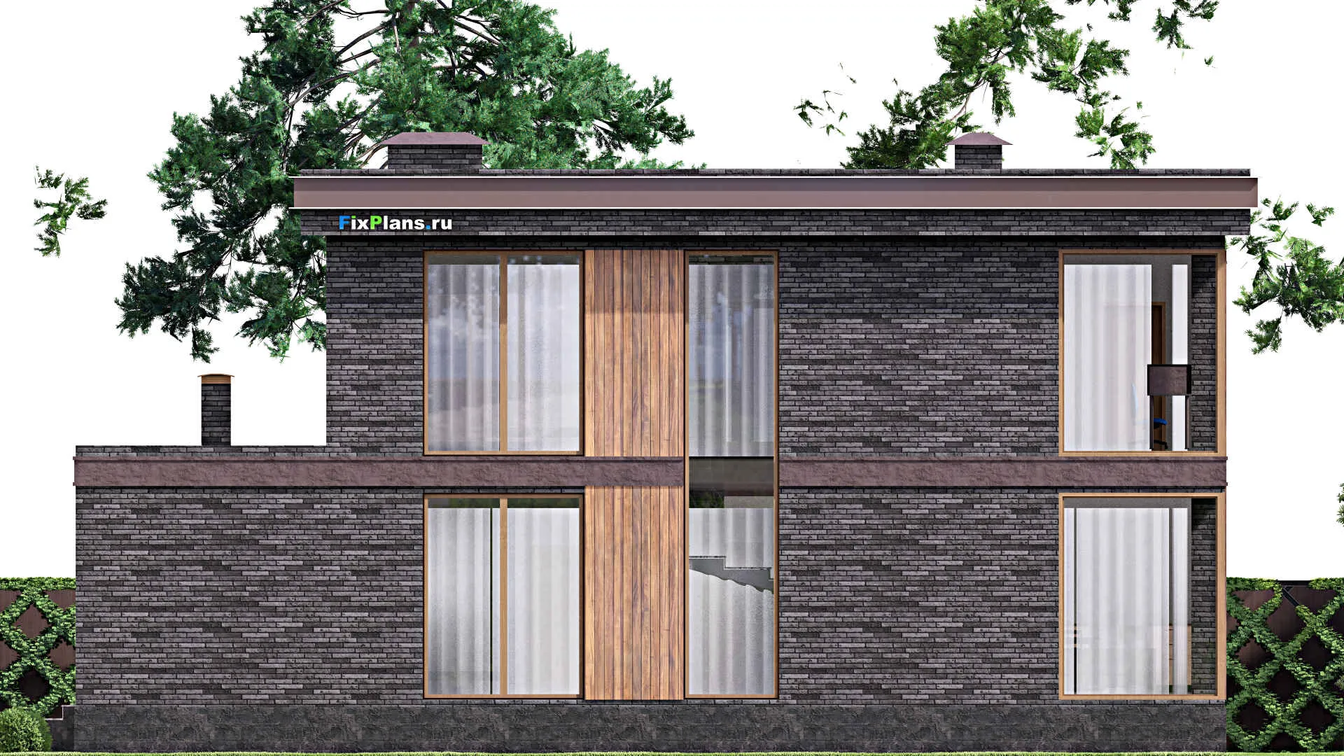 F-14651 - Планы двухэтажного дома 16 на 18, площадью 410 м² с террасой, балконом, гаражом на 2 машины и 4 спальнями