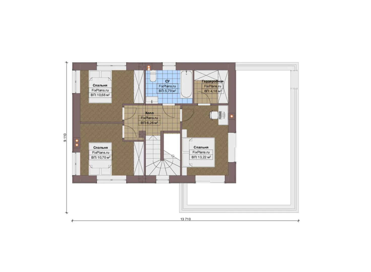 F-19511 - Планы двухэтажного дома 10 на 17, площадью 160 м² с террасой, гаражом на 1 машину и 3 спальнями
