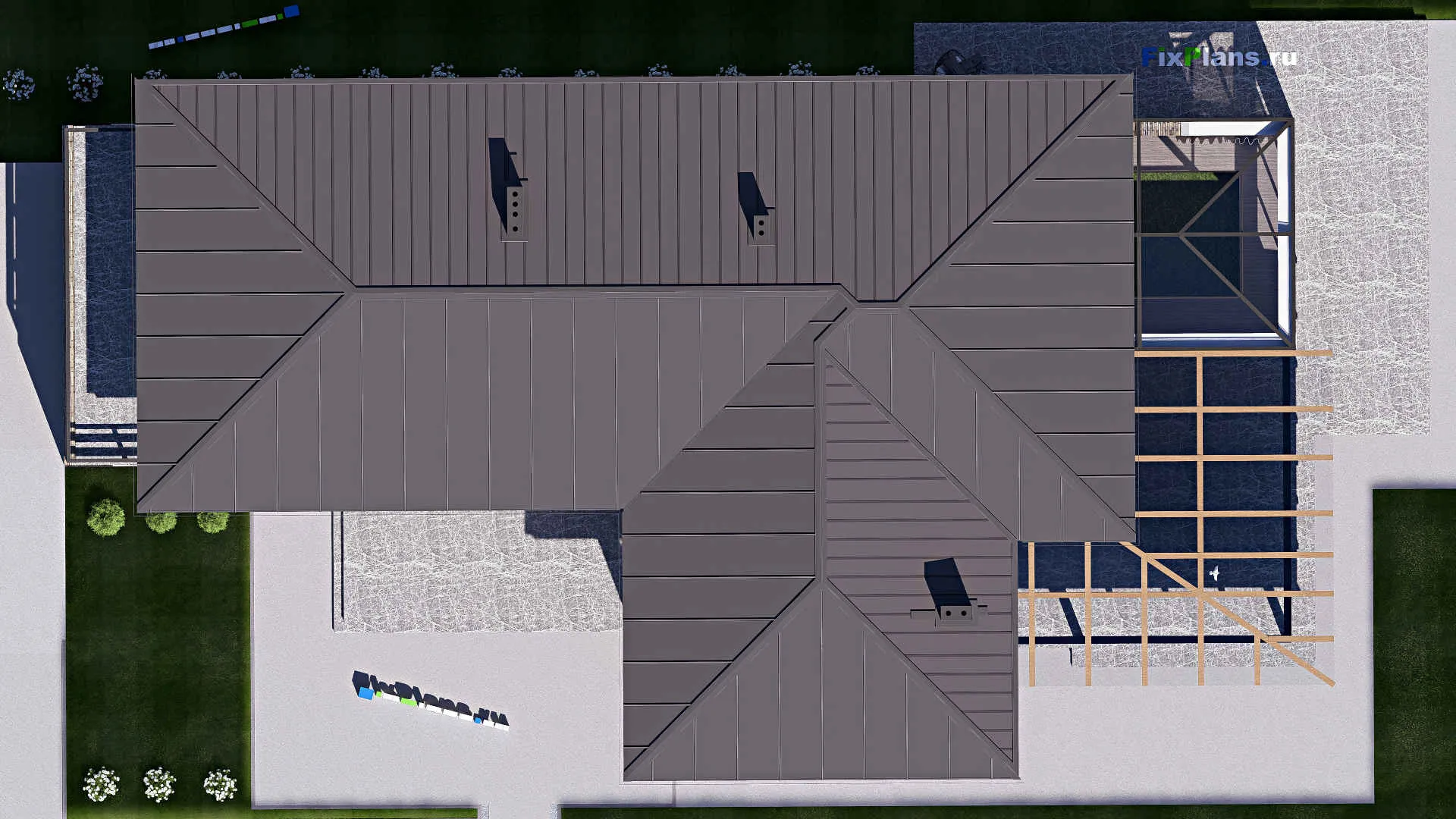 F-18899 - Планы двухэтажного дома 19 на 35, площадью 610 м² с террасой, балконом, гаражом на 2 машины, бассейном и 4 спальнями