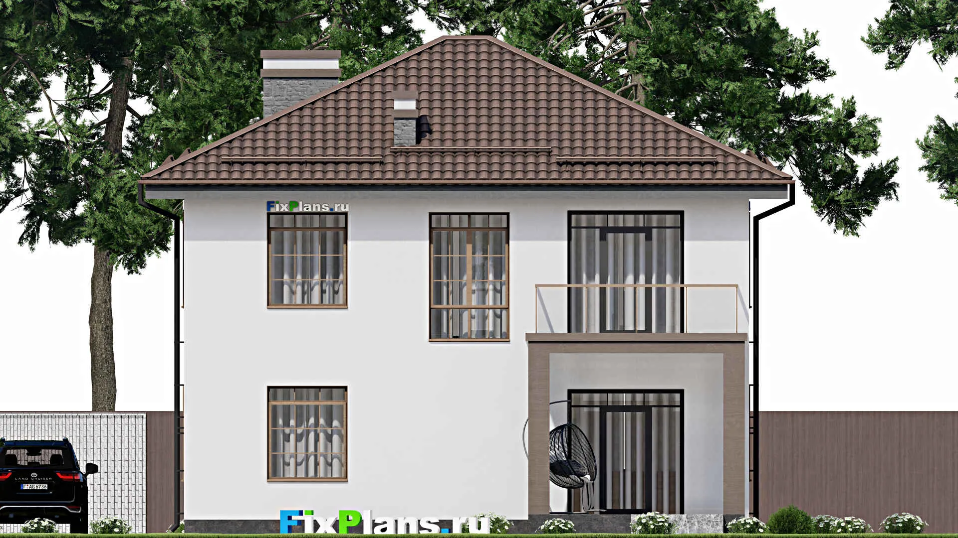 F-5624 - Проект двухэтажного дома 11 на 14, площадью 200 м² с террасой, балконом и 4 спальнями