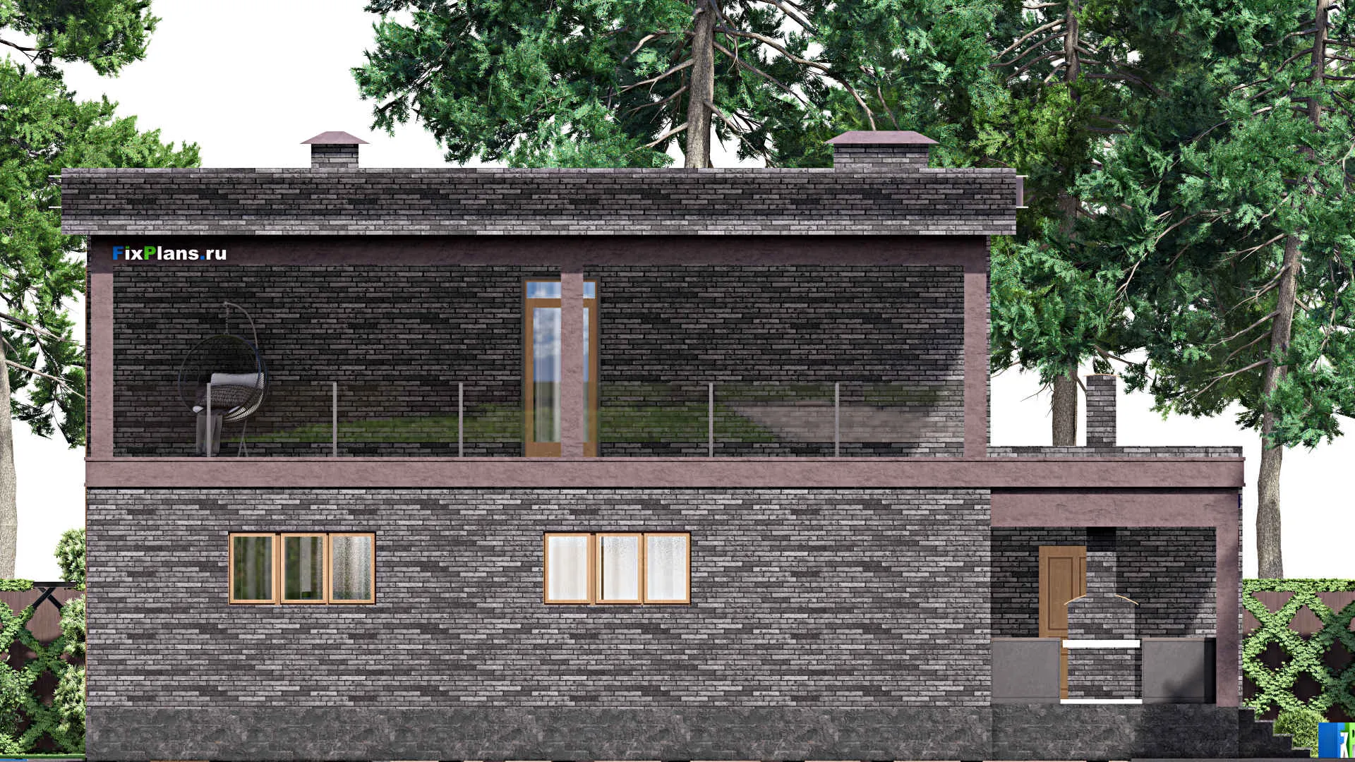 F-14651 - Планы двухэтажного дома 16 на 18, площадью 410 м² с террасой, балконом, гаражом на 2 машины и 4 спальнями