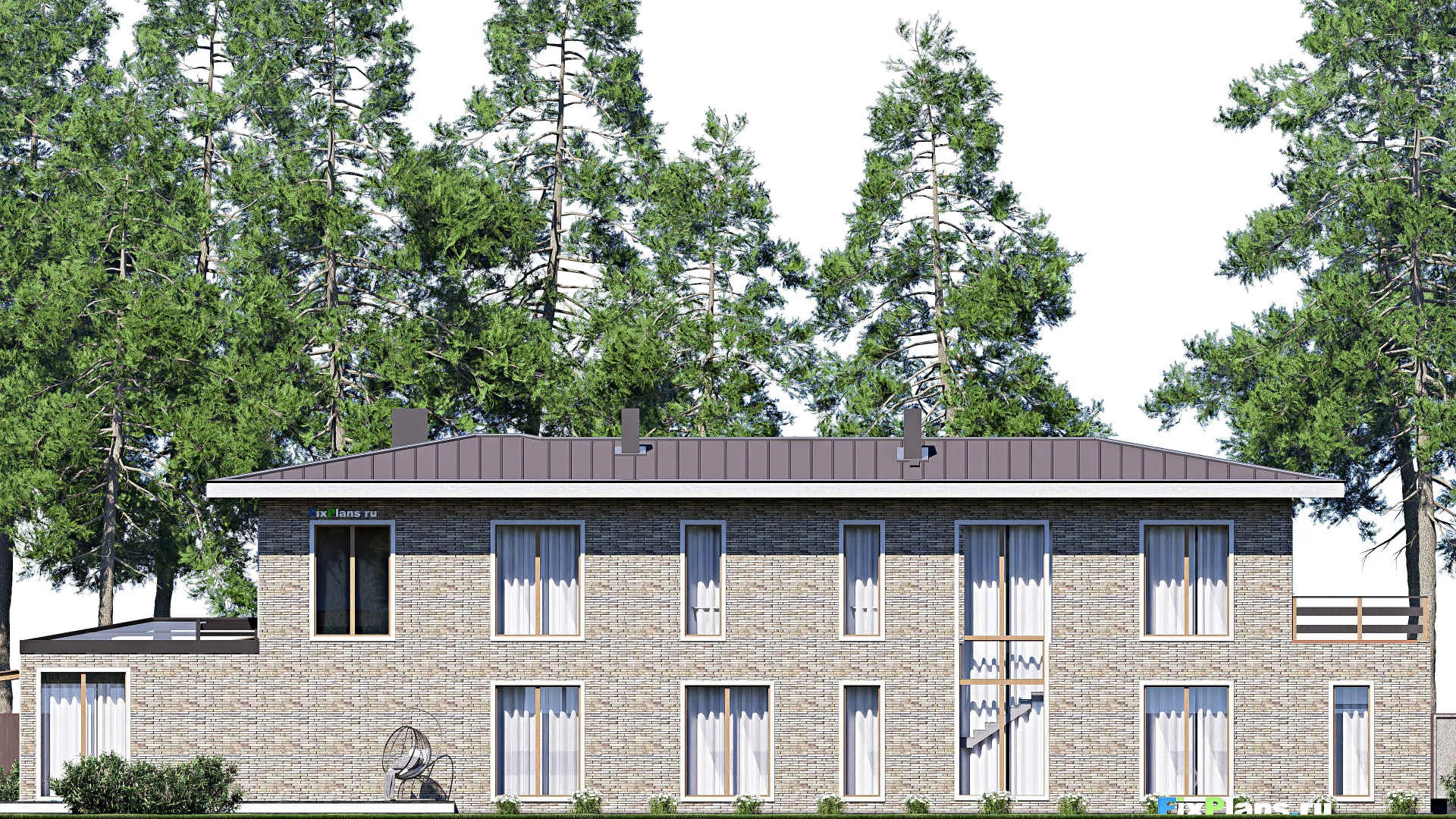 F-18899 - Планы двухэтажного дома 19 на 35, площадью 610 м² с террасой, балконом, гаражом на 2 машины, бассейном и 4 спальнями