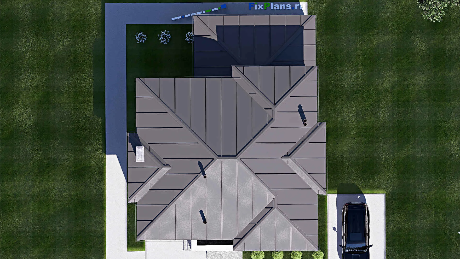 F-19655 - Проект двухэтажного дома 13 на 17, площадью 220 м² с террасой и 2 спальнями