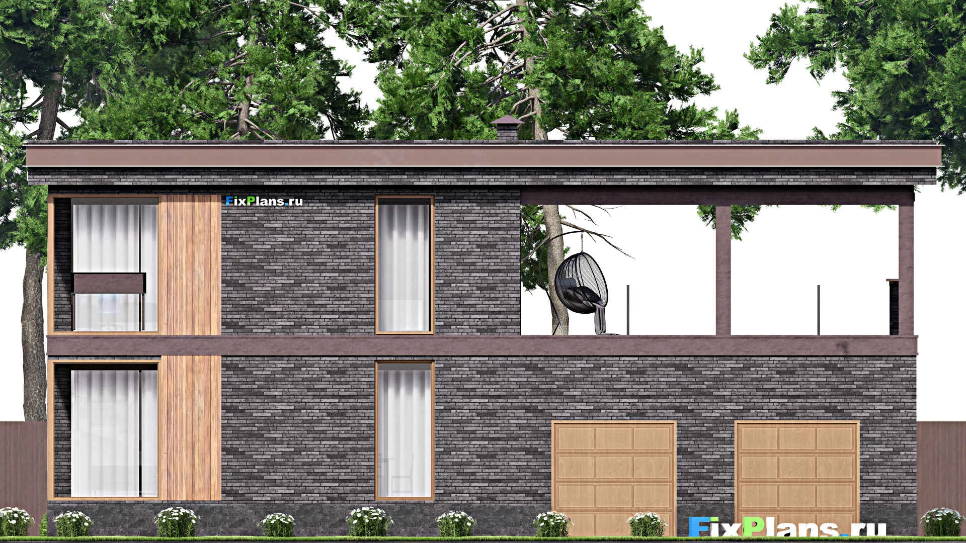 F-14651 - Планы двухэтажного дома 16 на 18, площадью 410 м² с террасой, балконом, гаражом на 2 машины и 4 спальнями