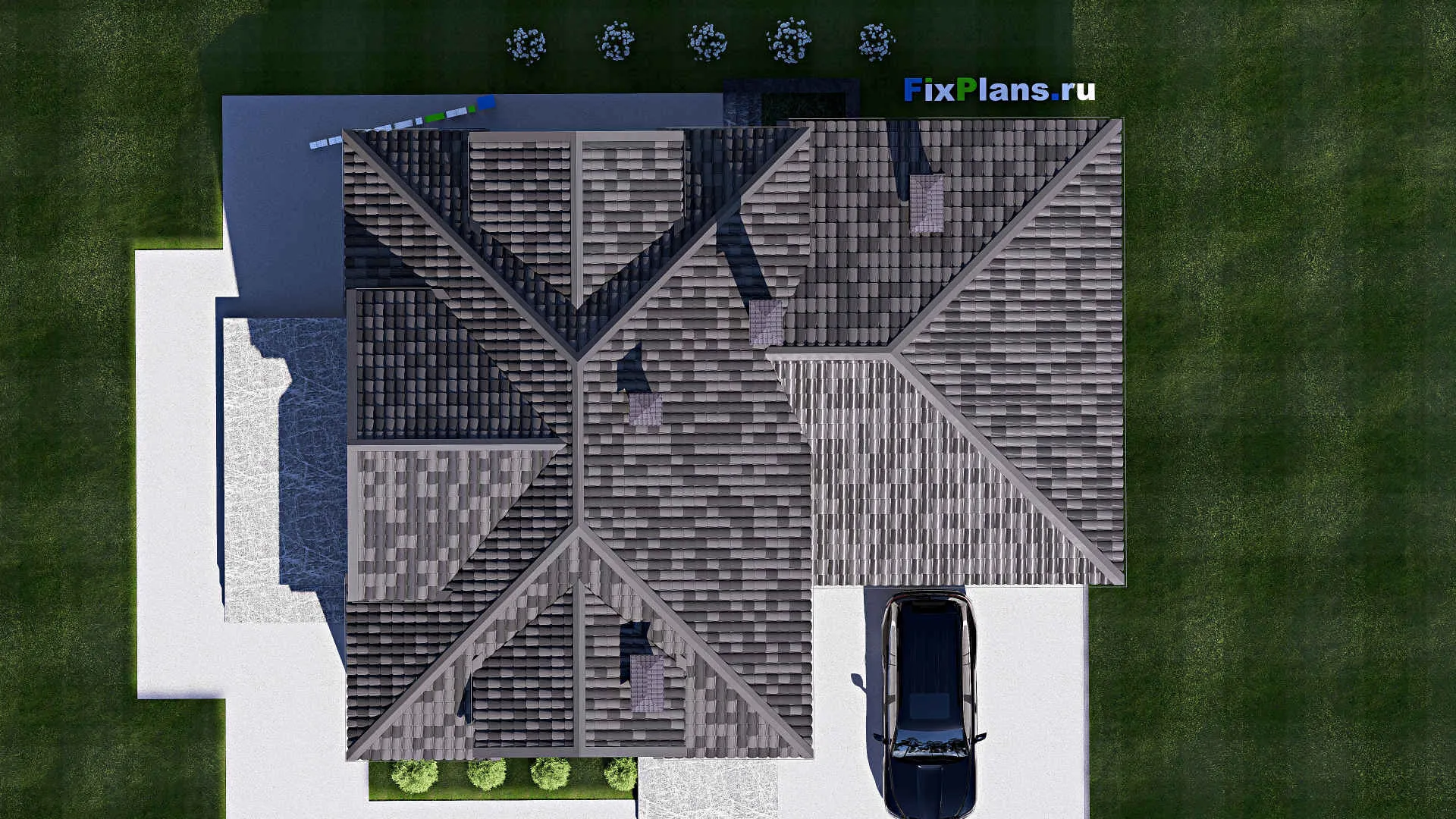 F-19106 - Планы дома с мансардой 14 на 19, площадью 190 м² с террасой, гаражом на 1 машину и 2 спальнями