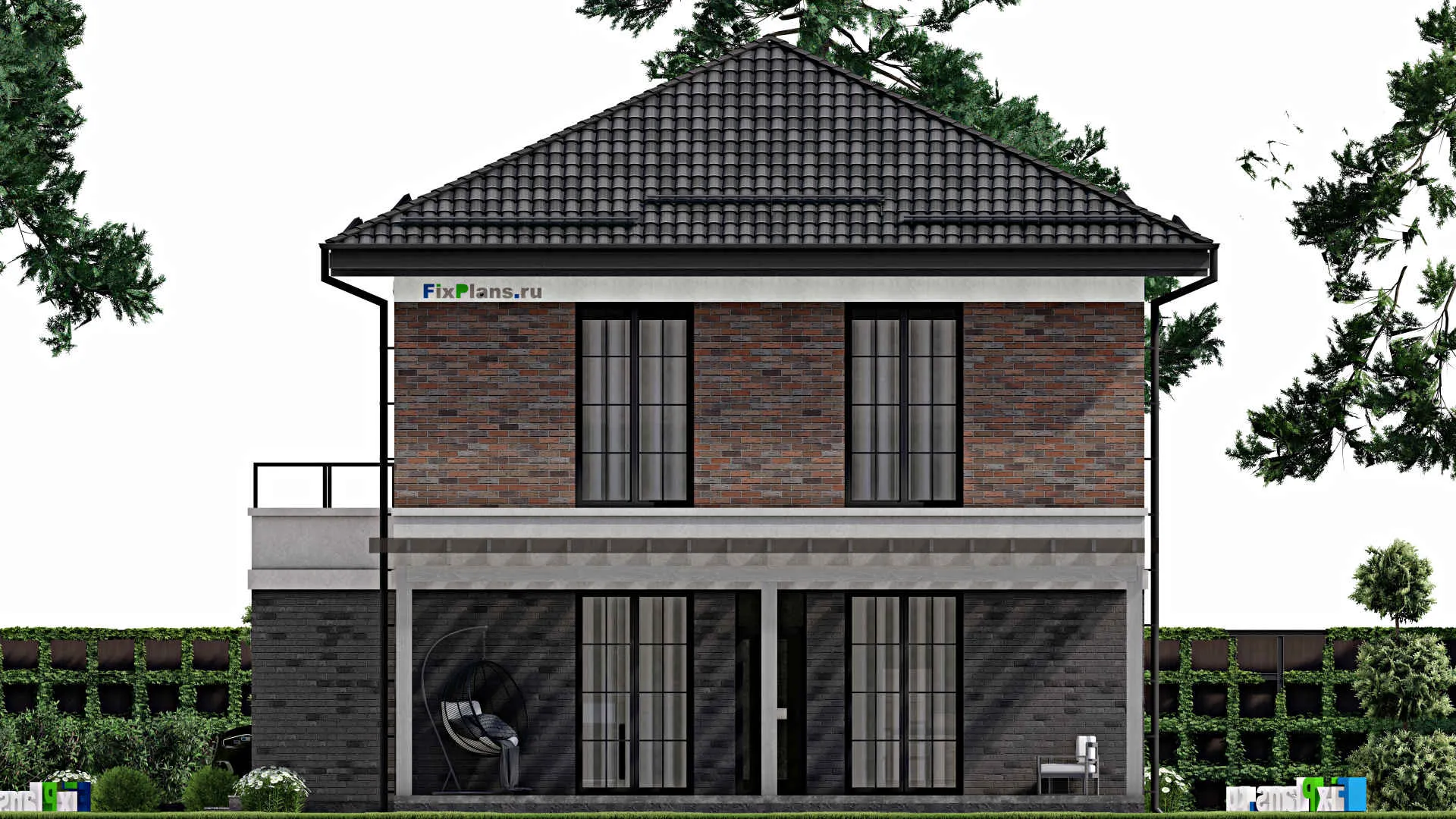 F-2438 - Проект двухэтажного дома 12 на 16, площадью 250 м² с террасой, балконом, гаражом на 1 машину и 4 спальнями