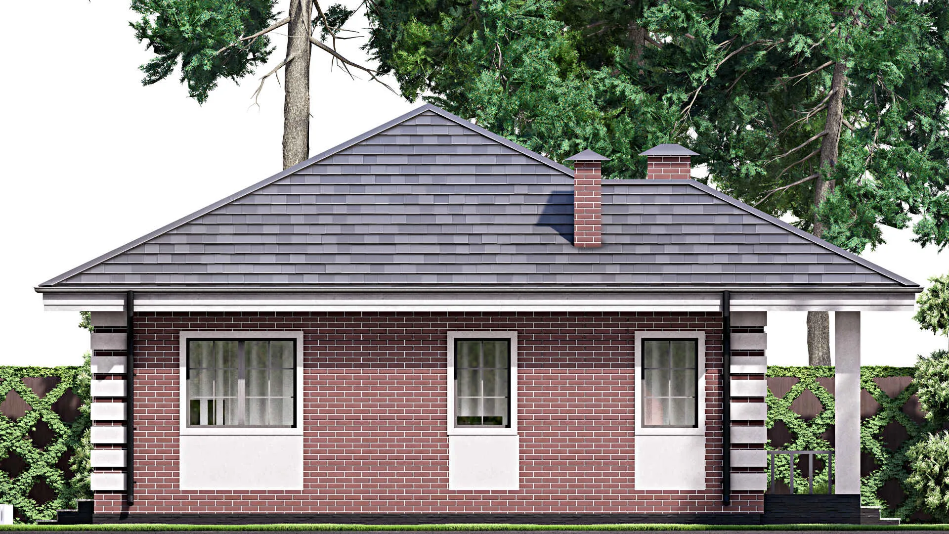 F-12860 - Проект одноэтажного дома 12 на 13, площадью 110 м² с террасой и 3 спальнями