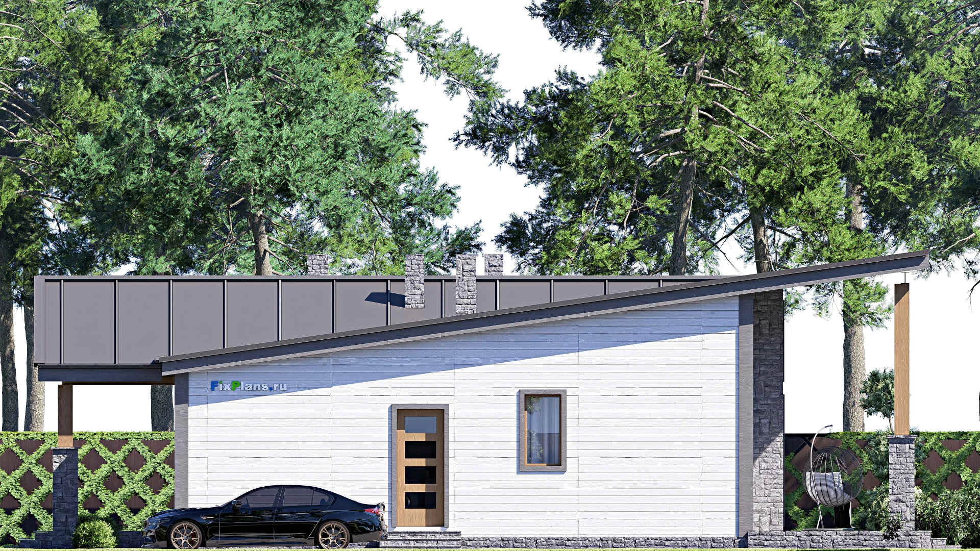 F-17180 - План одноэтажного дома 16 на 18, площадью 230 м² с террасой и 3 спальнями