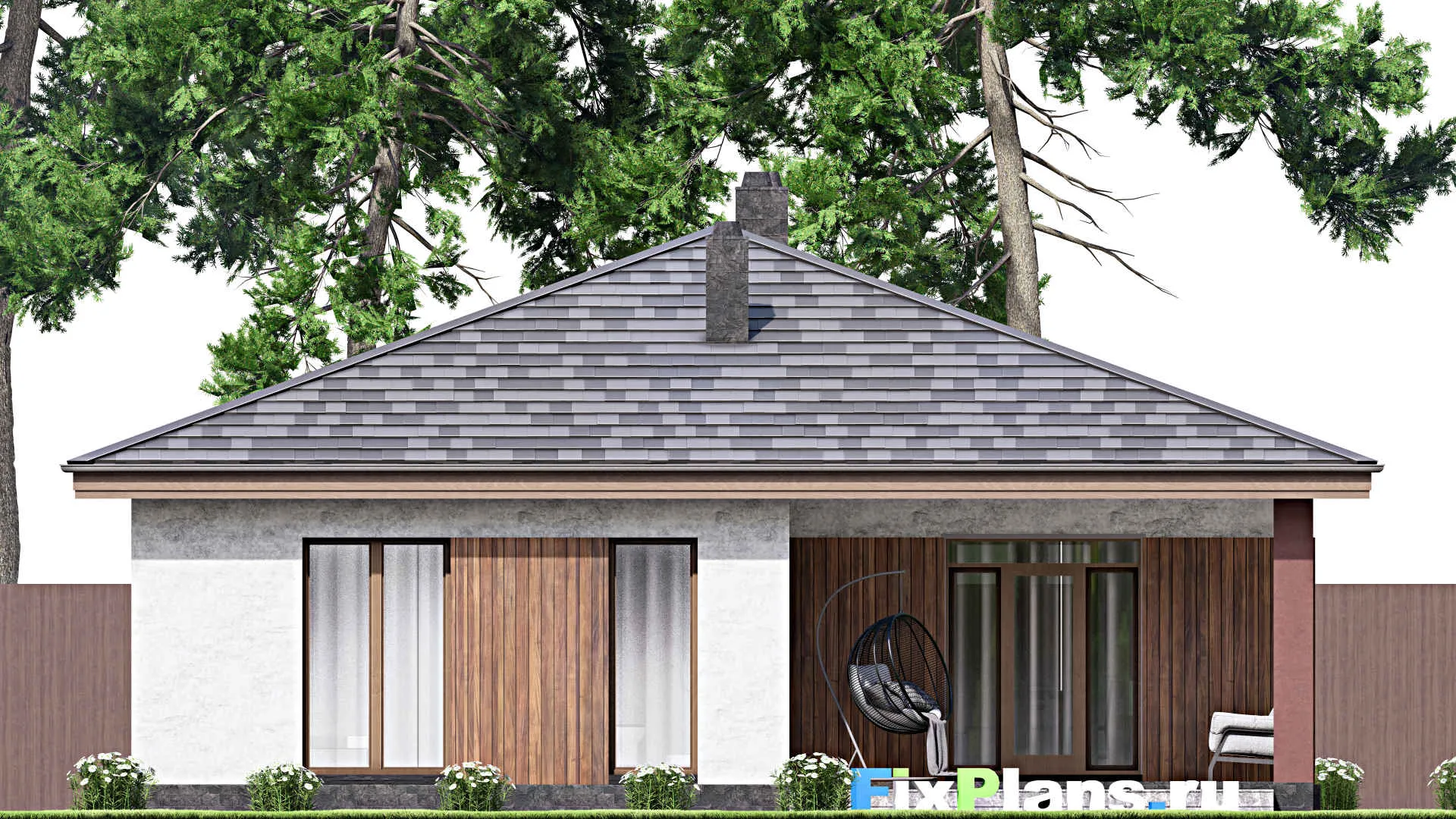 F-14498 - Проект одноэтажного дома 12 на 14, площадью 130 м² с террасой и 3 спальнями