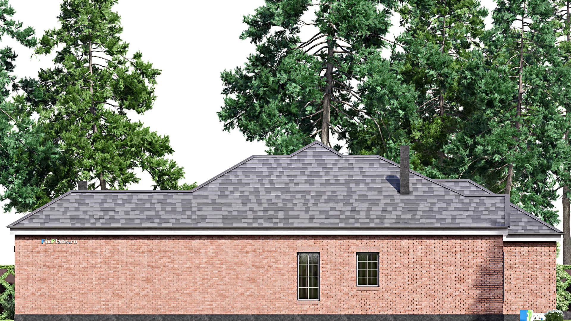 F-16811 - План одноэтажного дома 15 на 24, площадью 220 м² с террасой, гаражом на 2 машины и 3 спальнями