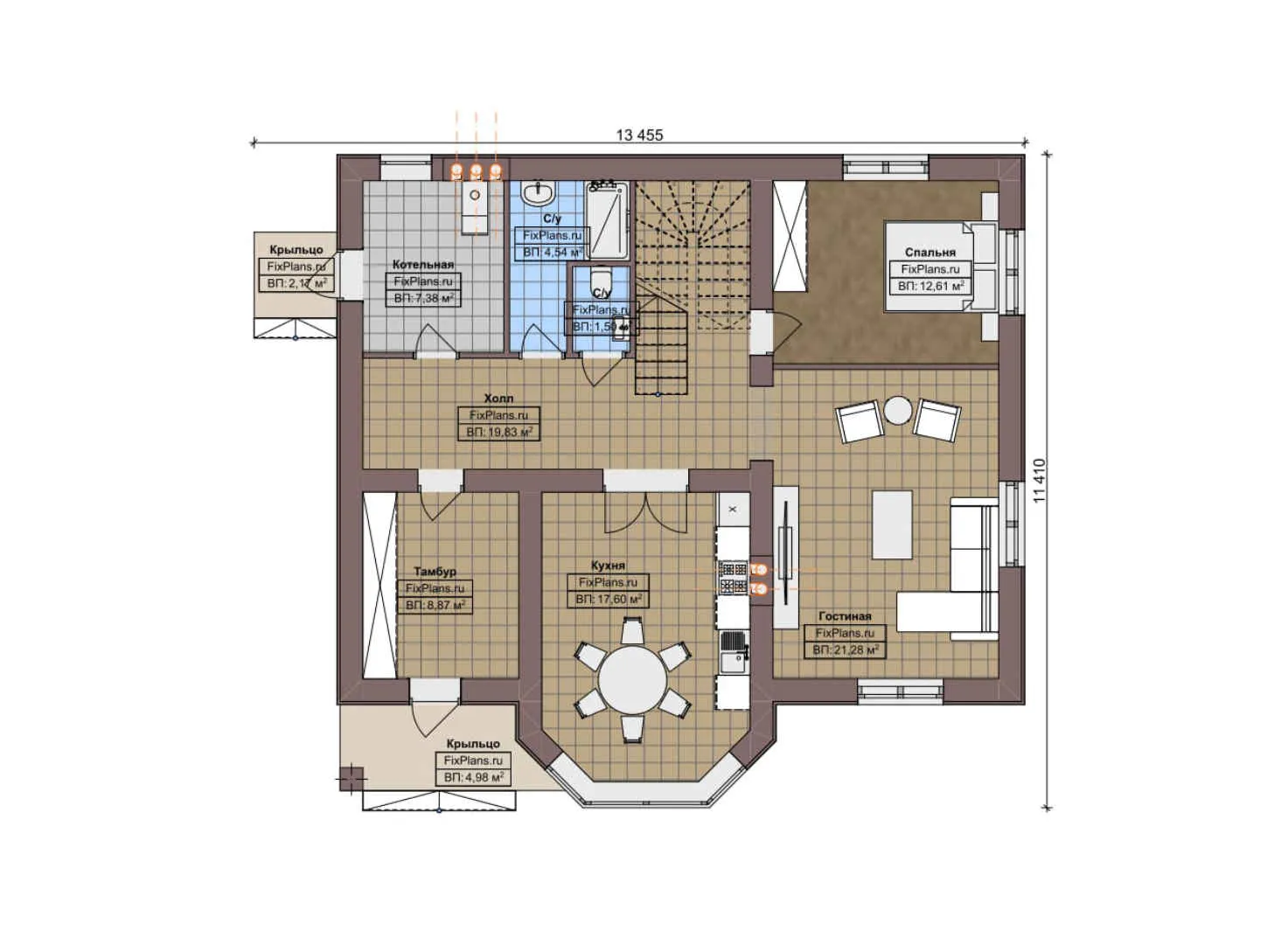 F-8459 - Планы двухэтажного дома 12 на 14, площадью 190 м² с 4 спальнями