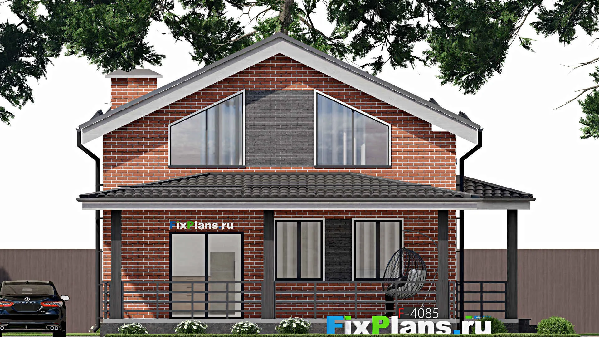 F-4085 - Проект дома с мансардой 9 на 11, площадью 150 м² с террасой и 4 спальнями