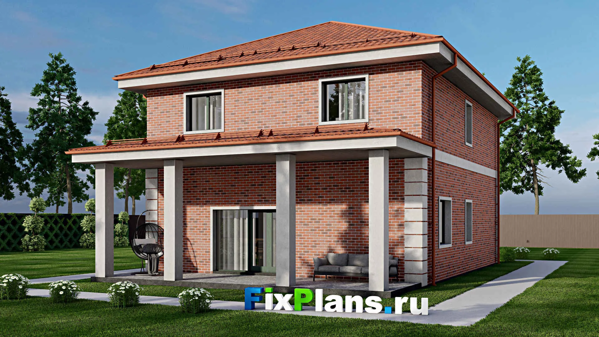 F-9413 - Проект двухэтажного дома 10 на 17, площадью 210 м² с террасой и 5 спальнями