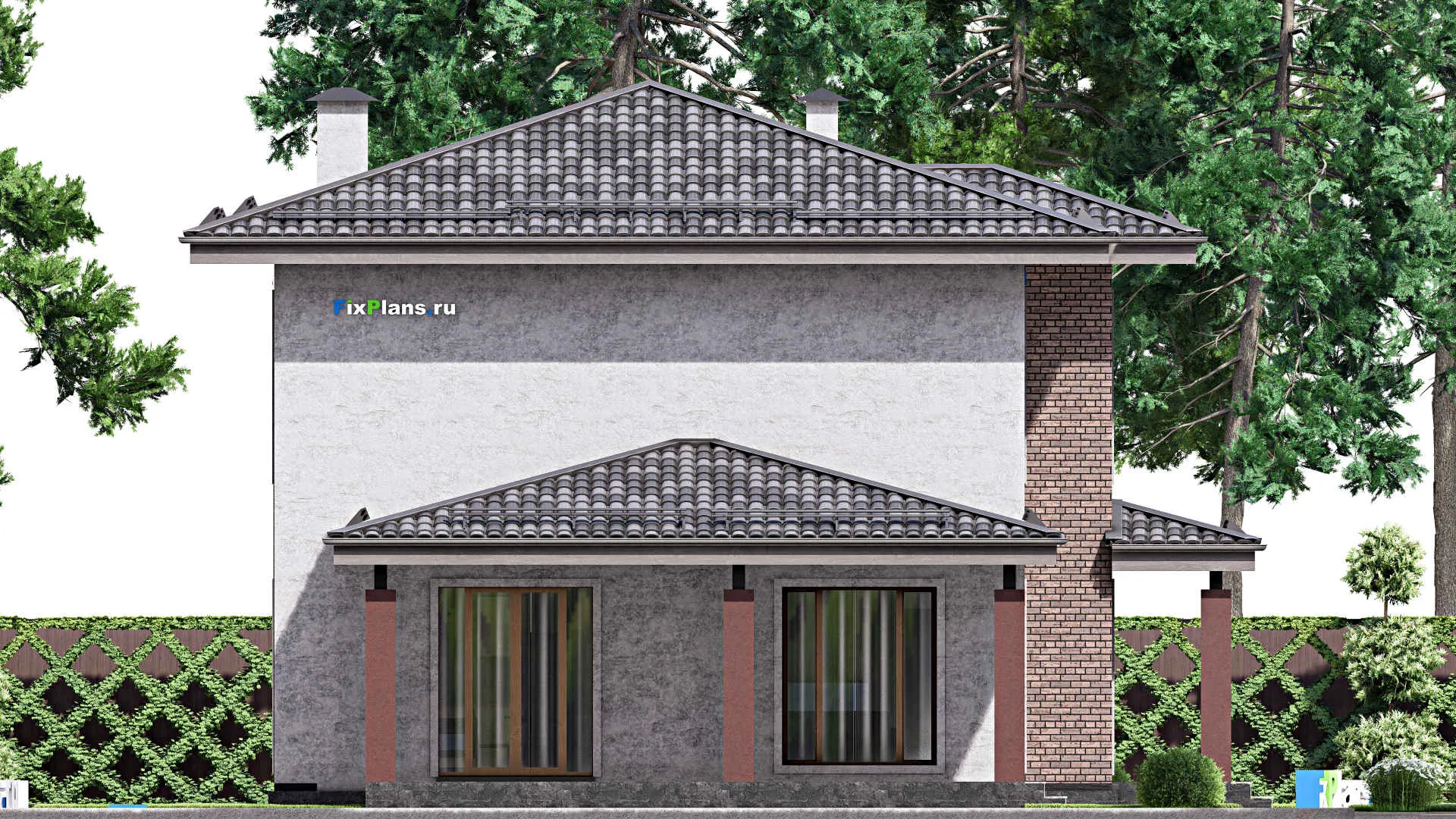 F-12671 - Проект двухэтажного дома 13 на 20, площадью 240 м² с террасой, гаражом на 1 машину и 4 спальнями