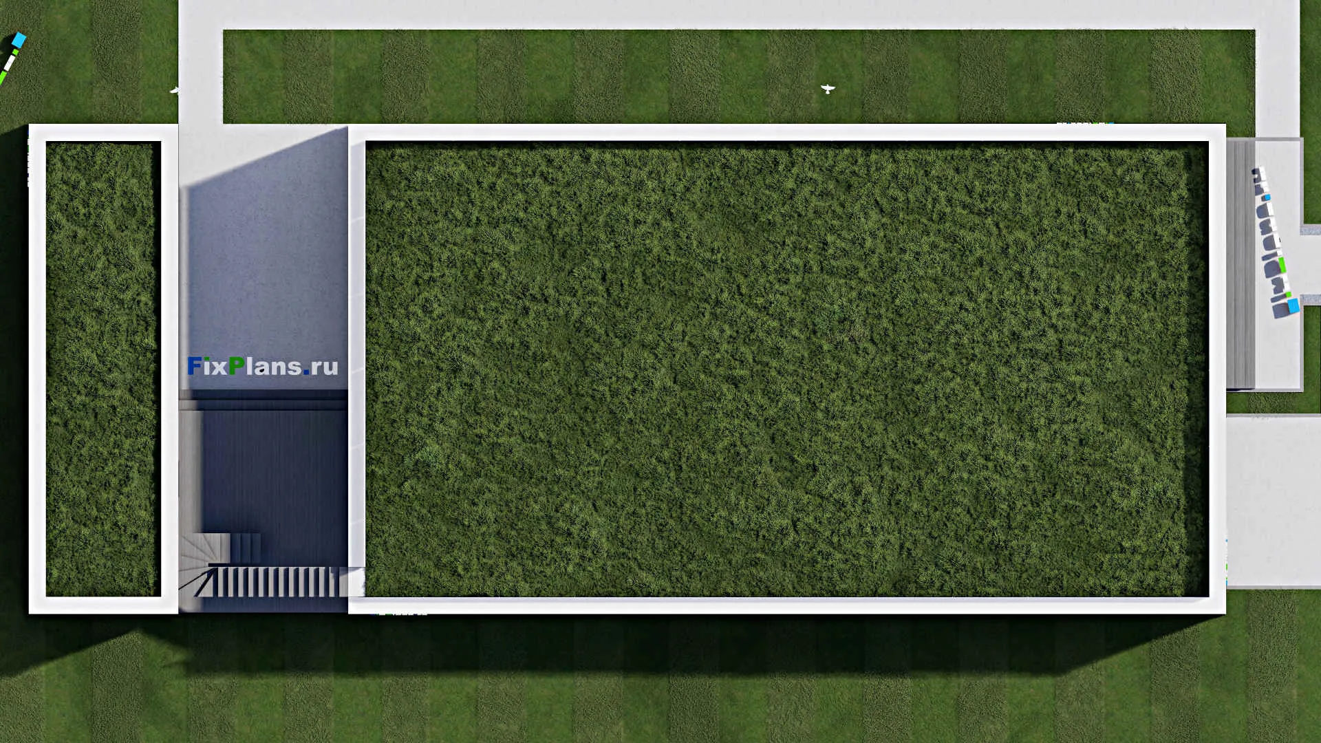 F-0638 - Проект одноэтажного дома 14 на 32, площадью 320 м² с террасой, гаражом на 1 машину и 3 спальнями