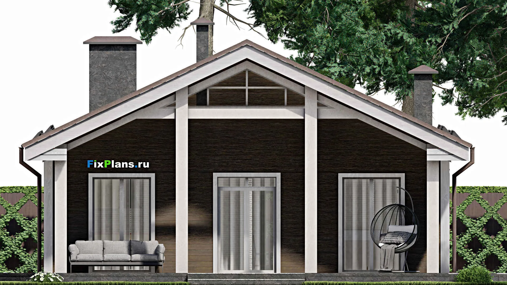 F-6029 - Проект одноэтажного дома 10 на 12, площадью 130 м² с террасой и 2 спальнями