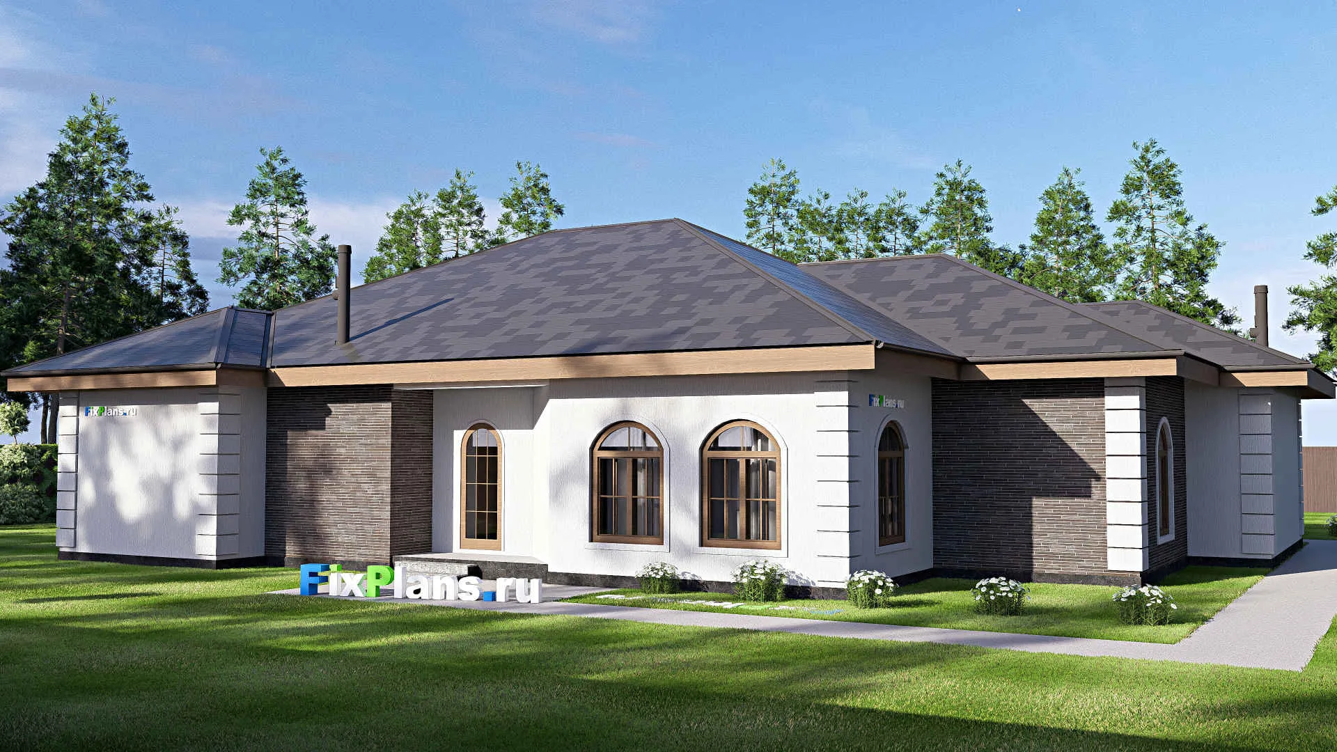 F-19763 - План одноэтажного дома 17 на 22, площадью 260 м² с гаражом на 2 машины и 4 спальнями