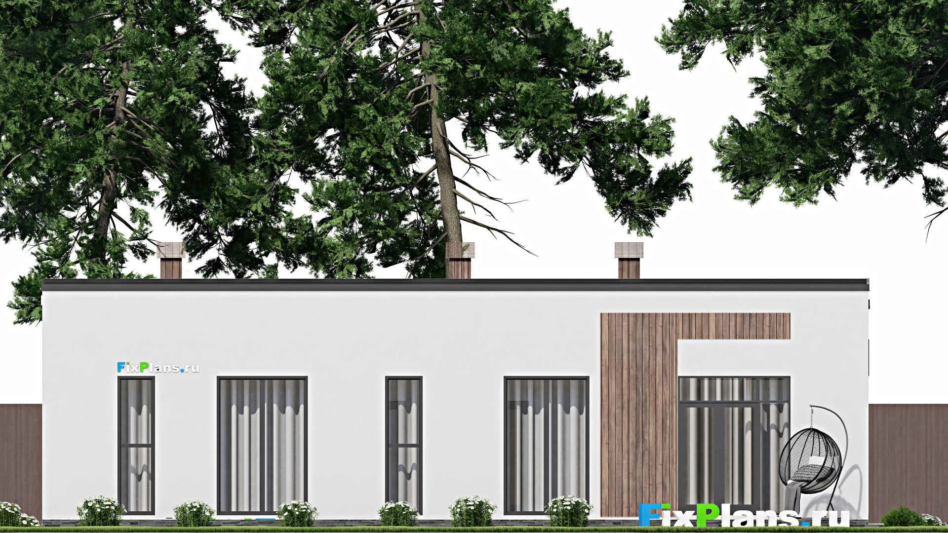 F-9377 - Проект одноэтажного дома 14 на 16, площадью 160 м² с террасой и 2 спальнями