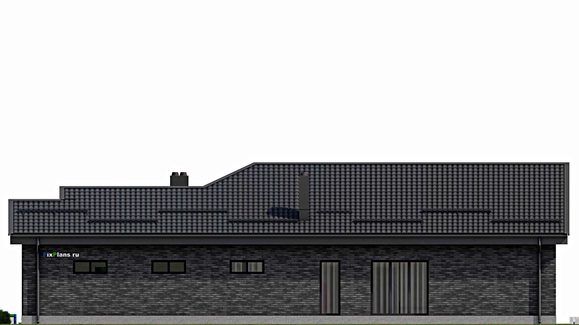 F-1997 - Проект одноэтажного дома 12 на 23, площадью 230 м² с террасой, гаражом на 2 машины и 3 спальнями